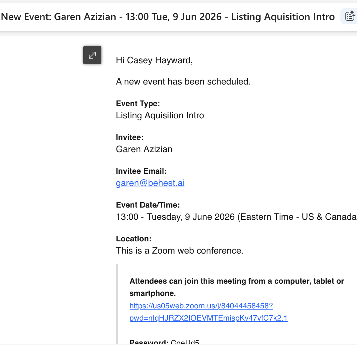 Booked meeting confirmation
