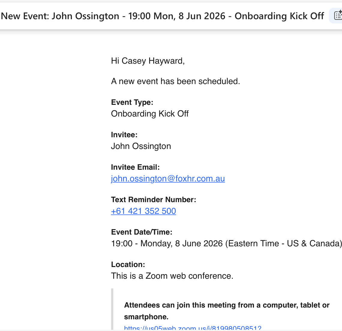 Booked meeting confirmation