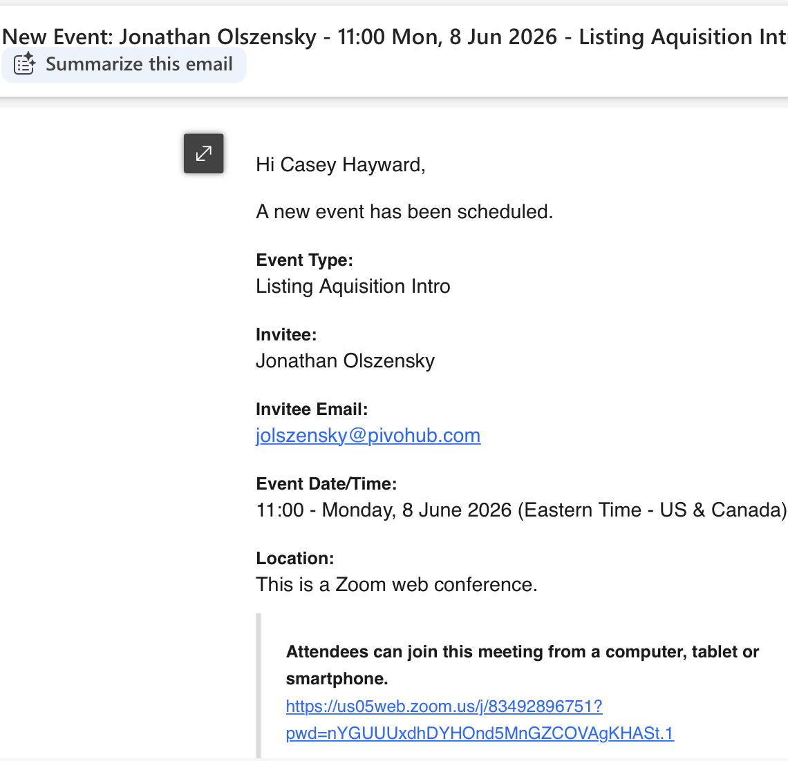 Booked meeting confirmation