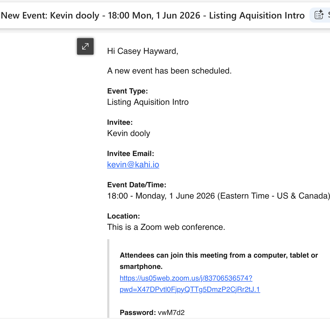 Booked meeting confirmation