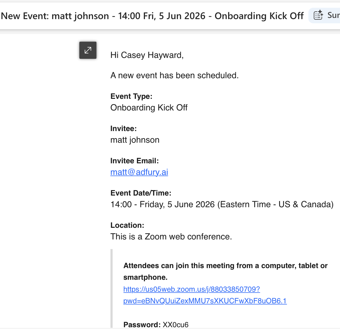 Booked meeting confirmation