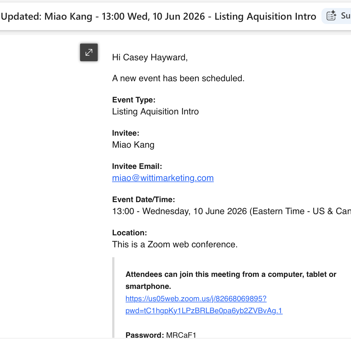 Booked meeting confirmation